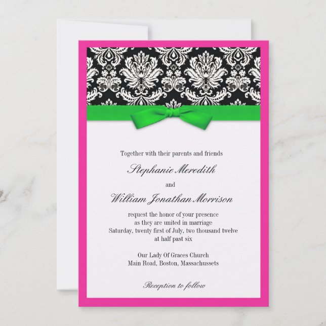 Damas avec Faire-part de mariage vert et rose (Devant)