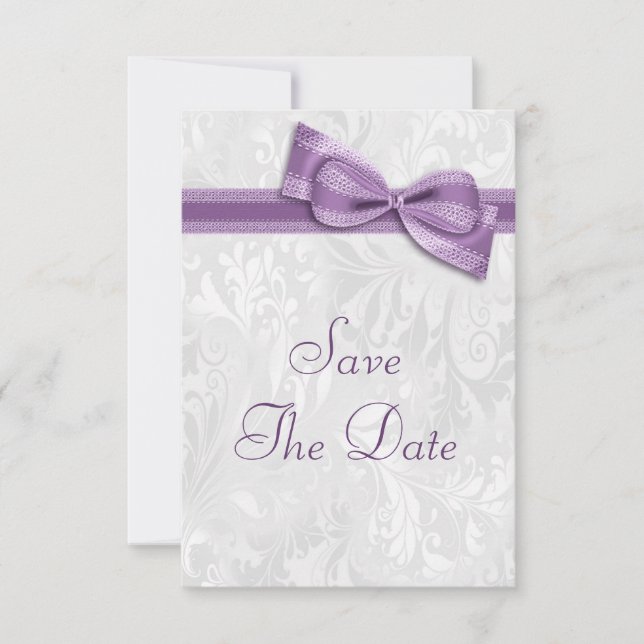 Damas blanc et noeud factice pour carte "Save The  (Devant)