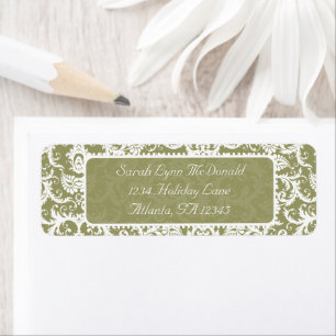 Damas blanc sur gris vert olive Adresse de retour