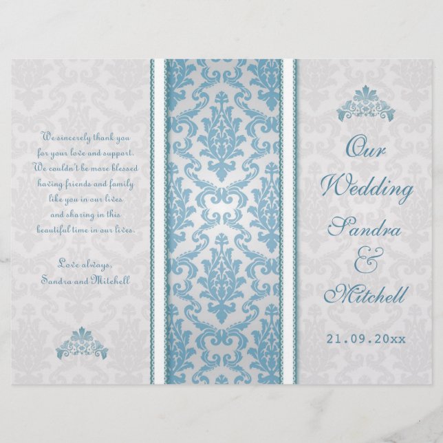 Damas bleu clair sur le programme de mariage argen (Devant)