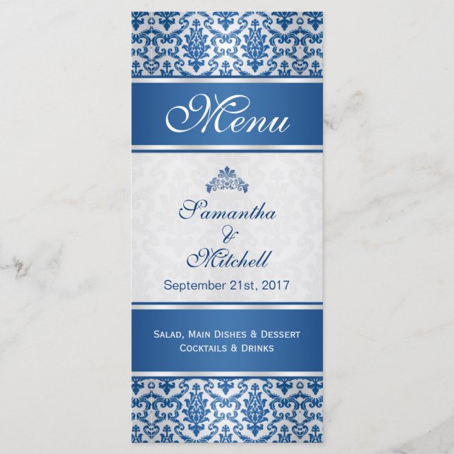 damas bleu foncé sur le menu argent (Devant)