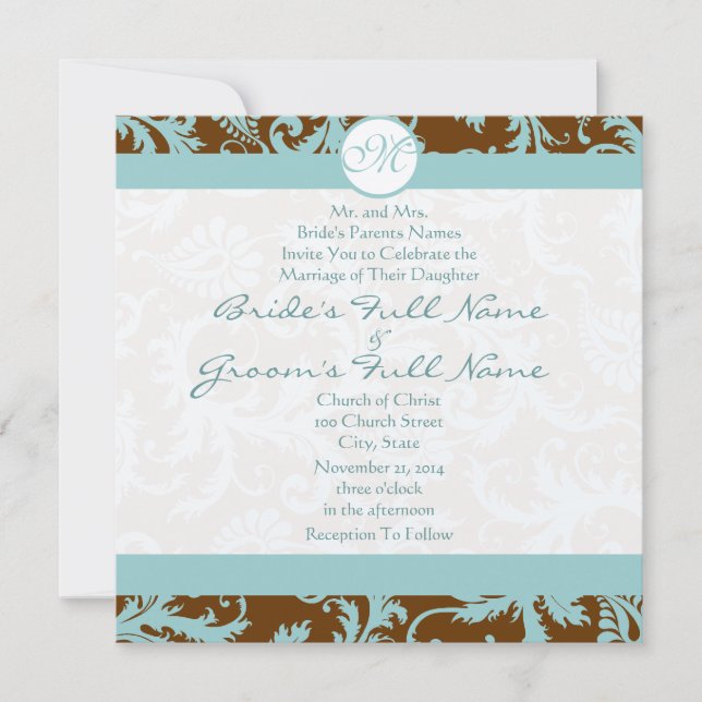 Damas bleu sur Faire-part de mariage Brown (Devant)