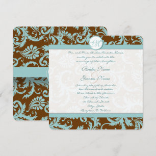 Damas bleu sur Faire-part de mariage Brown