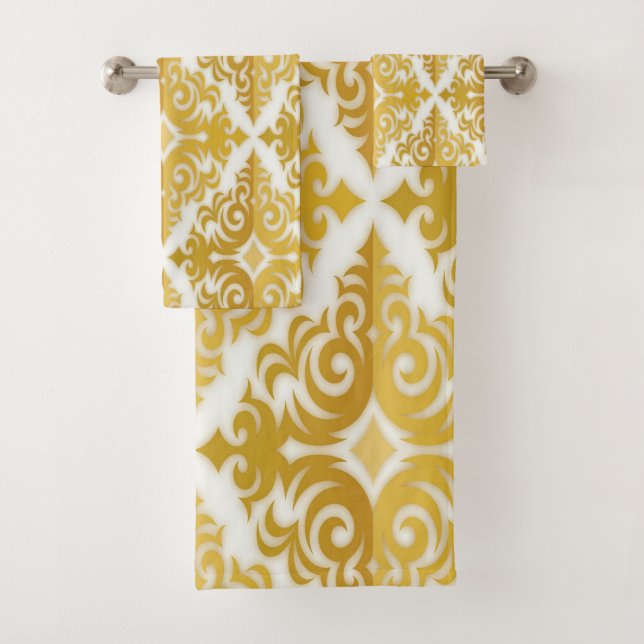 Damas de papier peint or et blanc (En situation)