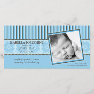Damas et rayures Faire-part de naissance bleue