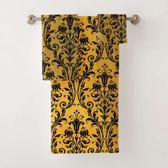 Damas Floral Noir Sur Or (En situation)