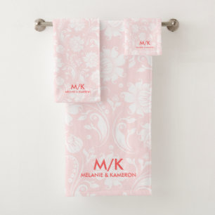 Damas florales blanches et roses pâles   monogramm