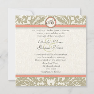 Damas gris avec corail et Gris Invitations de mari
