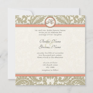 Damas gris avec corail et Gris Invitations de mari