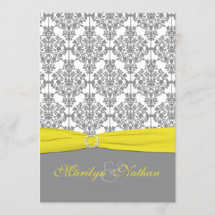 Damas gris avec Faire-part de mariage jaune