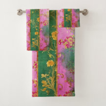 Damas Grunge Rose Sauvage - Serviette de bain