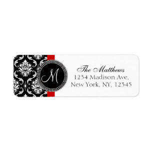 Damas Monogramme Étiquette de adresse rouge noir b