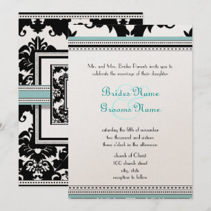 Damas Noir avec Faire-part de mariage Aqua Trim