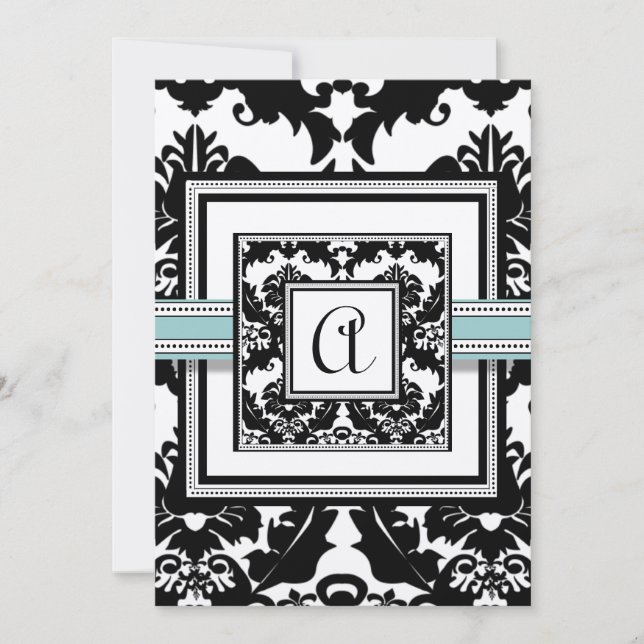 Damas Noir avec Faire-part de mariage Aqua Trim (Devant)