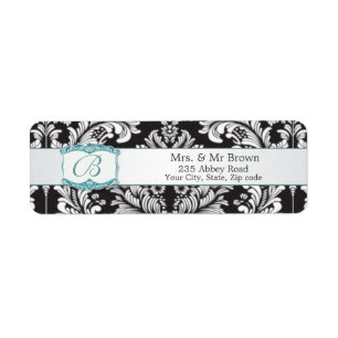 Damas noir blanc Monogramme B Mariage Avery