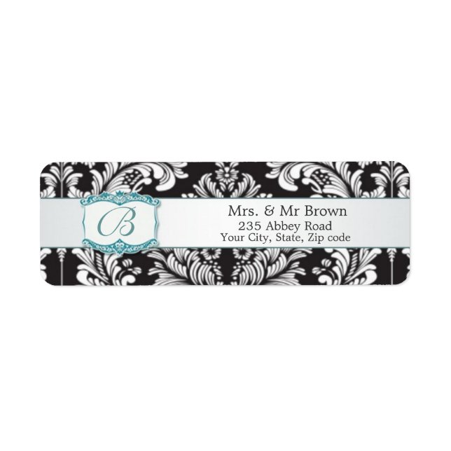 Damas noir blanc Monogramme B Mariage Avery (Devant)