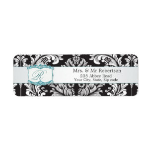 Damas noir blanc Monogramme R Mariage