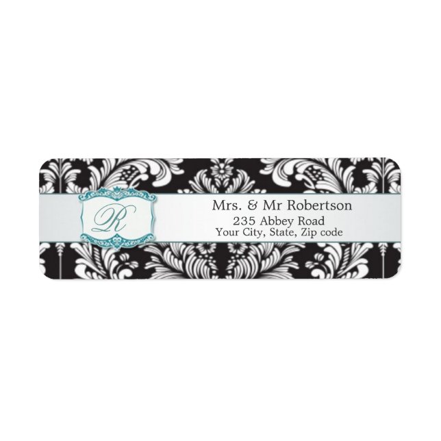 Damas noir blanc Monogramme R Mariage (Devant)
