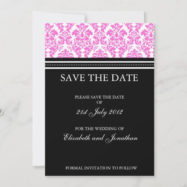 Damas noir et rose Enregistrer la date Carte Posta (Devant)