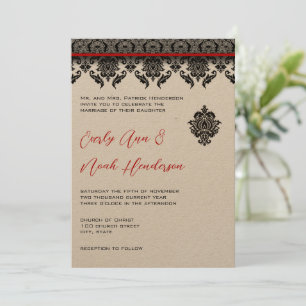 Damas Noir Sur Faire-part de mariage Rouge Blanc