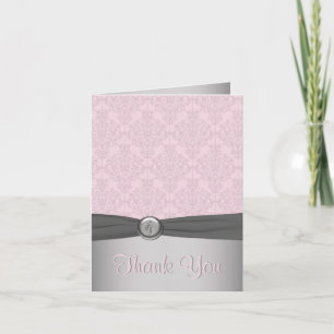 Damas rose et gris, Carte de remerciements de ball