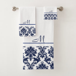 Damas vintages bleu marine et blanc 2 monogramme b