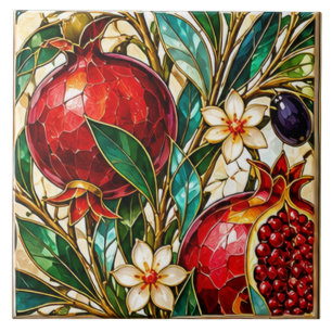 Damascus & Ottoman Pomegranate Stained Glass Tile