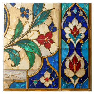 Damascus & Ottoman Tulip Floral Stained Glass Tile