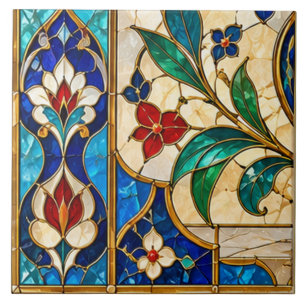 Damascus & Ottoman Tulip Floral Stained Glass Tile