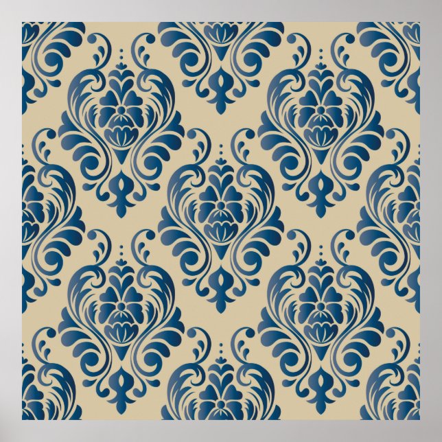 Damascus seamless pattern of floral ornament on be poster (Front)