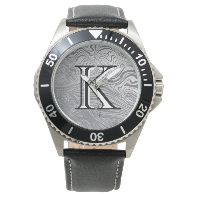 Damascus Steel Pattern Custom Monogram Watch (Front)