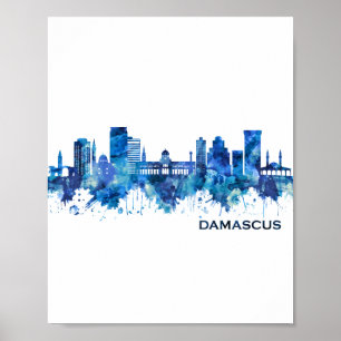 Damascus Syria Skyline Blue Poster