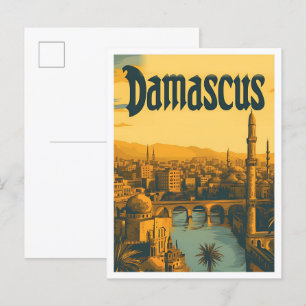 Damascus Syria Vintage Art Travel Illustration Postcard