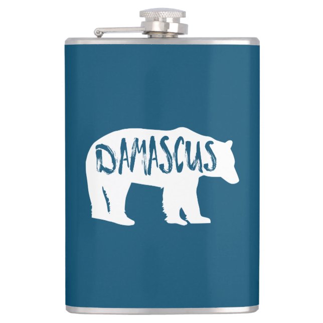 Damascus Virginia Bear Hip Flask (Front)