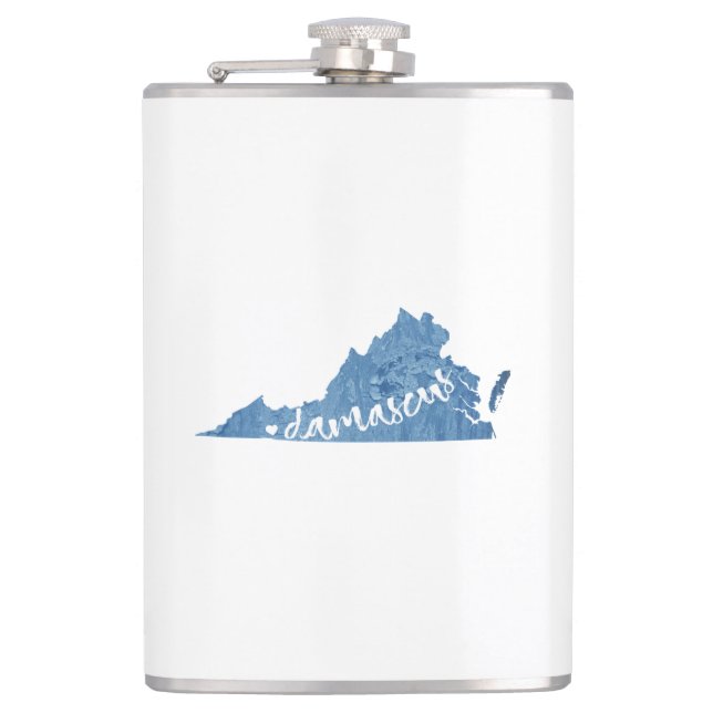 Damascus, Virginia Wood Grain Hip Flask (Front)
