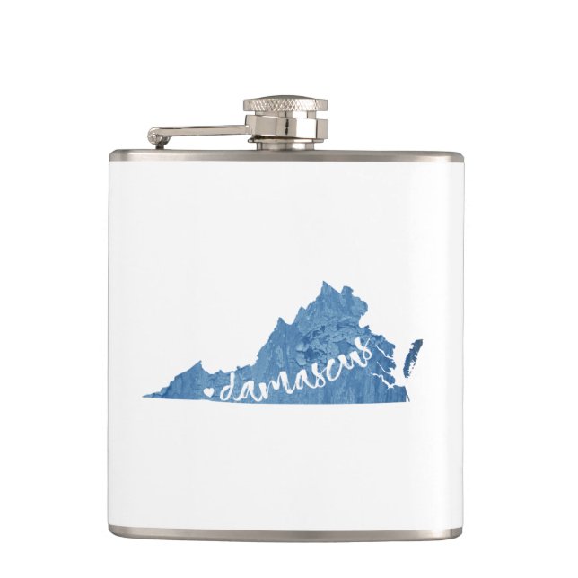 Damascus, Virginia Wood Grain Hip Flask (Front)