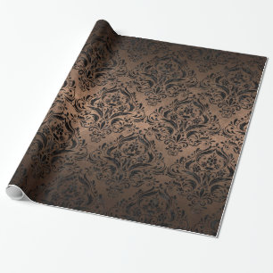 DAMASK1 BLACK MARBLE & BRONZE METAL (R) WRAPPING PAPER