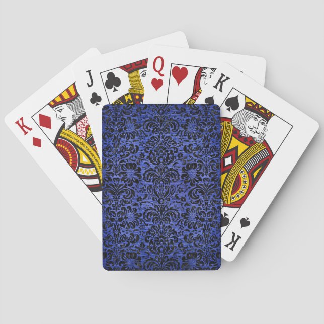 DAMASK2 BLACK MARBLE & BLUE BRUSHED METAL (R) PLAYING CARDS (Back)