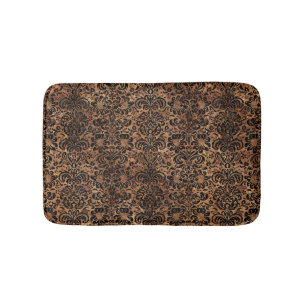 DAMASK2 BLACK MARBLE & BROWN STONE (R) BATH MAT
