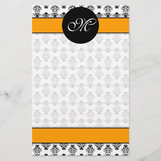 damask 01 (orange) unlined, M Stationery (Front)