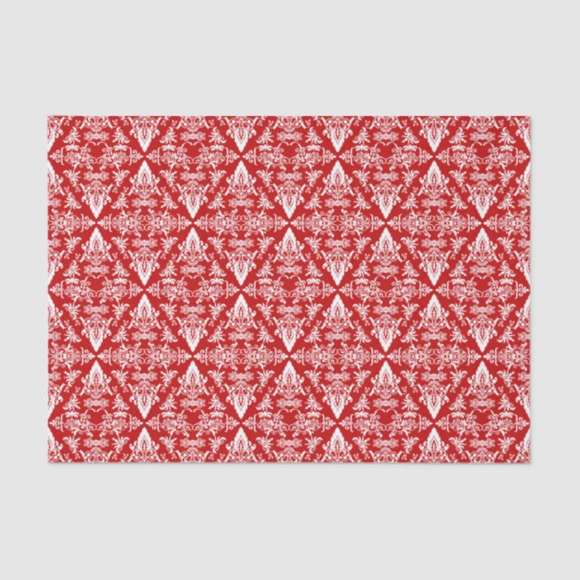 Damask 01 Red-White-Tissue Paper Wrap (Front)