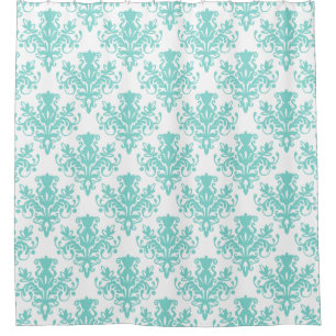 Damask 02 Pattern - Aqua Blue on White