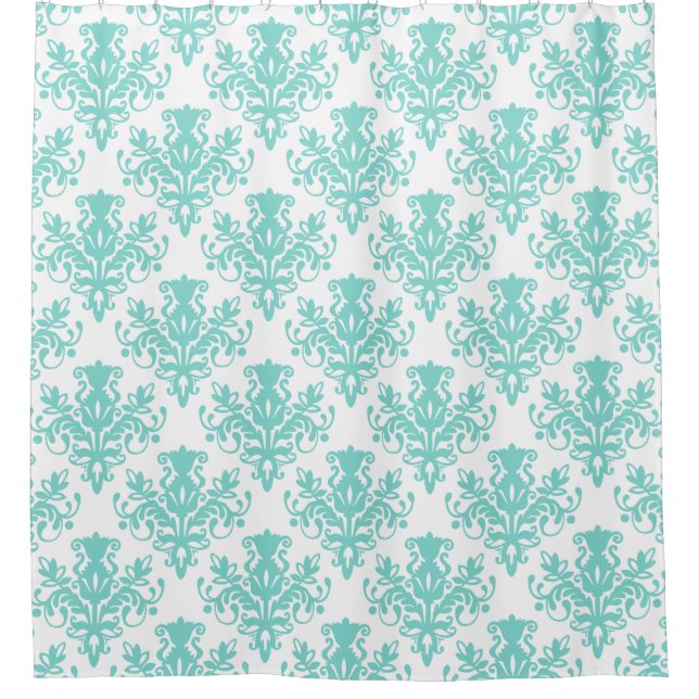 Damask 02 Pattern - Aqua Blue on White (Front)