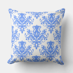 Damask 02 Pattern - Baby Blue on White Throw Pillow