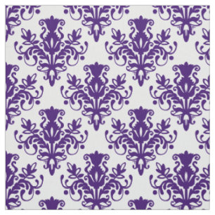 Damask 02 Pattern - Deep Purple on White Fabric