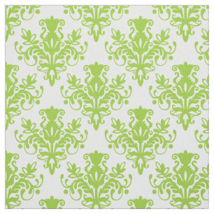 Damask 02 Pattern - Martian Green on White Fabric