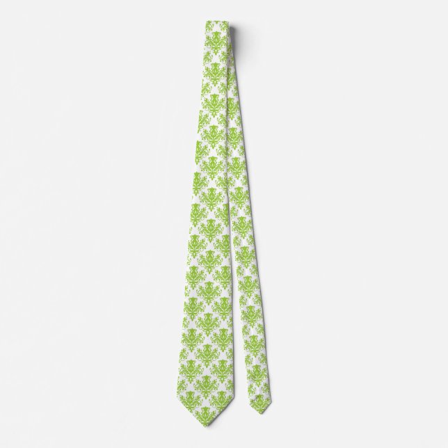 Damask 02 Pattern - Martian Green on White Tie (Front)