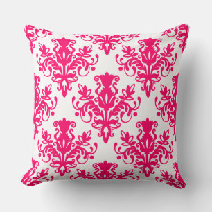 Damask 02 Pattern - Neon Red on White Throw Pillow
