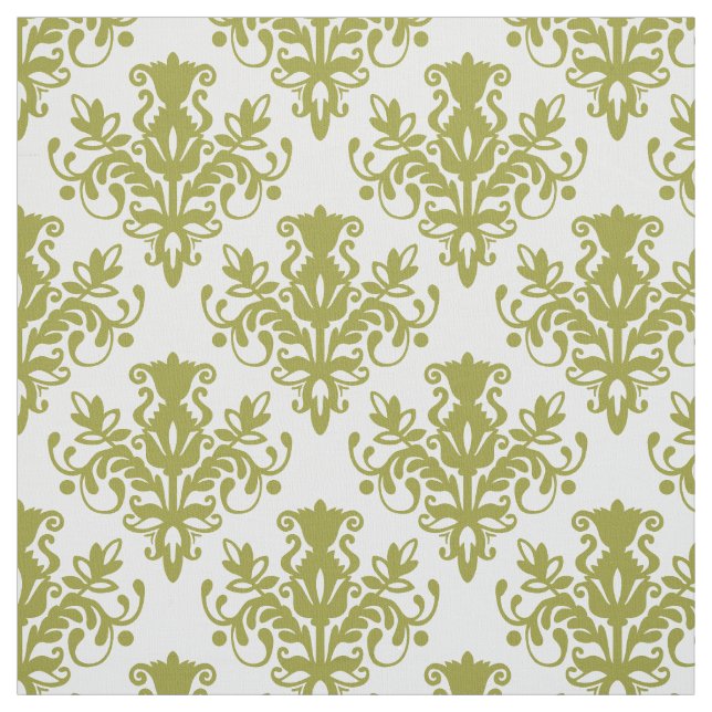 Damask 02 Pattern - Olive on White Fabric (Swatch)