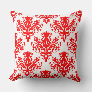Damask 02 Pattern - Red on White Throw Pillow